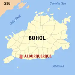 Map of Bohol with Alburquerque highlighted