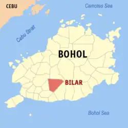 Map of Bohol with Bilar highlighted