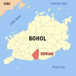 Map of Bohol with Dimiao highlighted