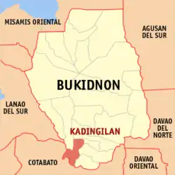 Map of Bukidnon with Kadingilan highlighted