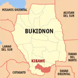 Map of Bukidnon with Kibawe highlighted