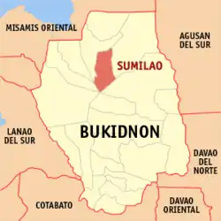 Map of Bukidnon with Sumilao highlighted