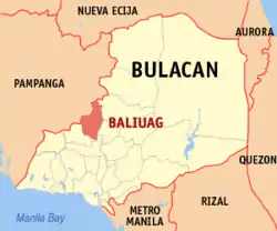 Map of Bulacan with Baliwag highlighted