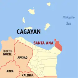 Map of Cagayan with Santa Ana highlighted