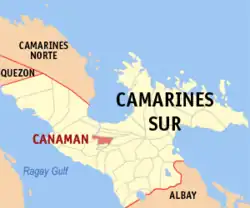 Map of Camarines Sur with Canaman highlighted