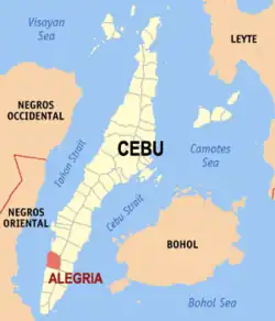 Map of Cebu with Alegria highlighted