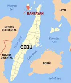 Map of Cebu with Bantayan highlighted