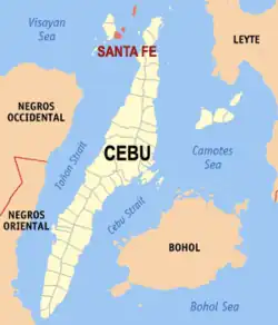 Map of Cebu with Santa Fe highlighted