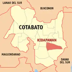 Map of Cotabato with Kidapawan highlighted