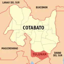 Map of Cotabato with Tulunan highlighted