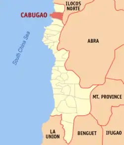 Map of Ilocos Sur with Cabugao highlighted