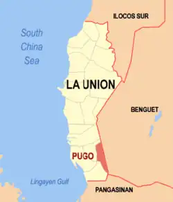 Map of La Union with Pugo highlighted