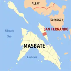 Map of Masbate with San Fernando highlighted