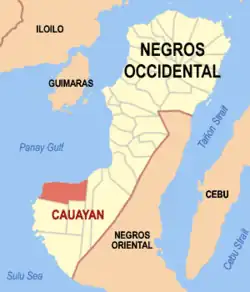 Map of Negros Occidental with Cauayan highlighted