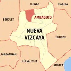 Map of Nueva Vizcaya with Ambaguio highlighted