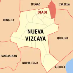 Map of Nueva Vizcaya with Diadi highlighted