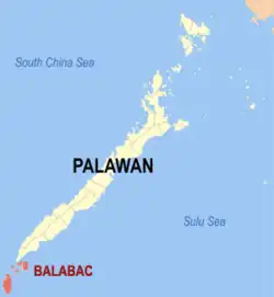 Map of Palawan with Balabac highlighted