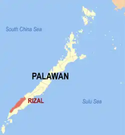 Map of Palawan with Rizal highlighted