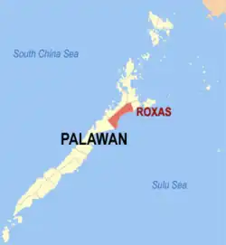 Map of Palawan with Roxas highlighted