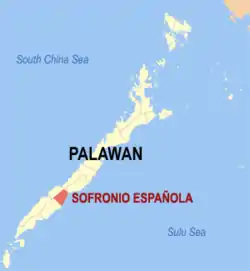 Map of Palawan with Sofronio Española highlighted