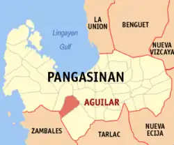 Map of Pangasinan with Aguilar highlighted