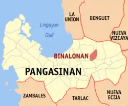 Map of Pangasinan with Binalonan highlighted