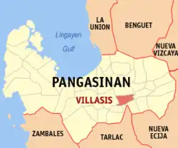 Map of Pangasinan with Villasis highlighted