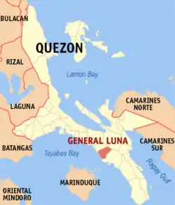 Map of Quezon with General Luna highlighted