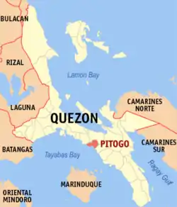 Map of Quezon with Pitogo highlighted