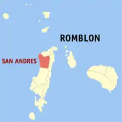 Map of Romblon with San Andres highlighted