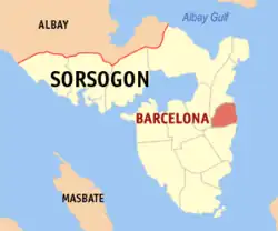 Map of Sorsogon with Barcelona highlighted