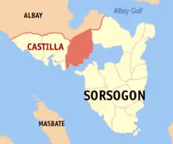 Map of Sorsogon with Castilla highlighted