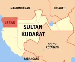 Map of Sultan Kudarat with Lebak highlighted