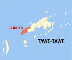 Map of Tawi-Tawi with Bongao highlighted