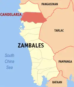 Map of Zambales with Candelaria highlighted