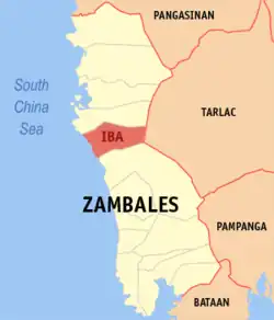 Map of Zambales with Iba highlighted