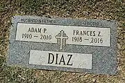 Grave of Adam Perez Diaz (1909–2010) and his wife Frances Z. Diaz (1918–2016).