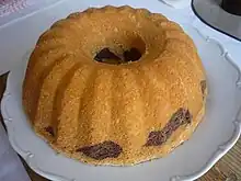 Unfrosted Bundt cake, with almost all of the surface being a uniform color