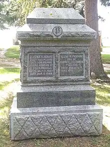 Large dark grey granite monument with engraved names