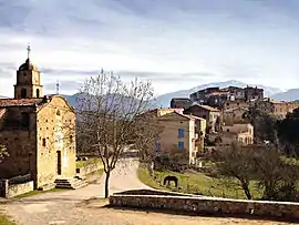 The church and the village of Piedigriggio