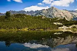 A glacial lake and a mountain summit