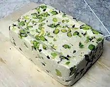 Halawa prepared with tahini and pistachio nuts