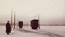 Trams on the frozen Neva River