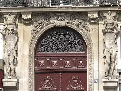 Neoclassical atlantes of Place d'Estienne-d'Orves no. 2, Paris, sculptor Joseph Caillé and architect Ch. Forest, 1866