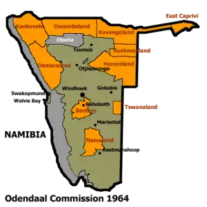 The Odendaal Plan for dividing Namibia into bantustans