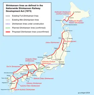 Color-coded rail map of Japan