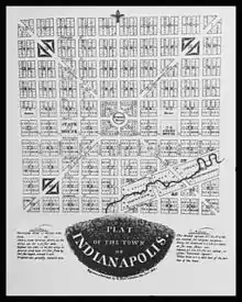 A line drawing of the original boundaries of Indianapolis