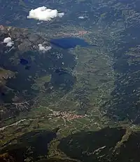 Towns of Gusinje (front) and Plav (background), seen from air.