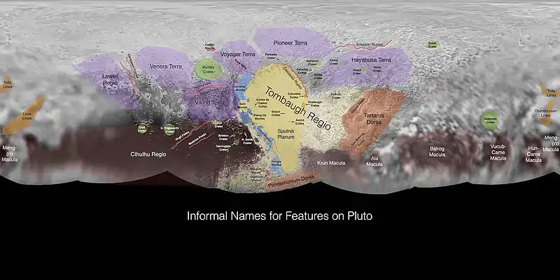 Pluto - map features(context; 29 July 2015).