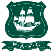 Plymouth Argyle's crest: The initials " underneath a shield featuring a ship called the Mayflower in full sail.